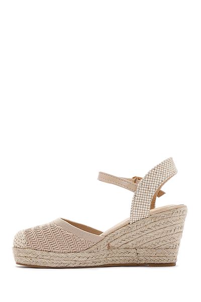 Derimod Women's Beige Ankle Strap Wedge Heeled Espadrille 25Sfe49126F