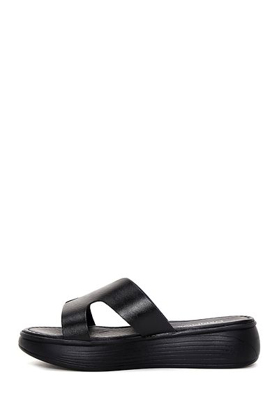 Derimod Women's Black Thick Soled Leather Slippers 25Sfd 330418