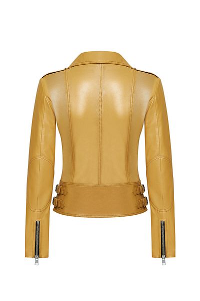 Derimod Latoya Women's Yellow Double Breasted Collar Leather Jacket 24Wgd5059Ve