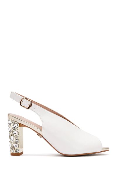 Derimod Women's White Back Strap Stone Thick Heeled Shoes Sandals 25Sfe462418