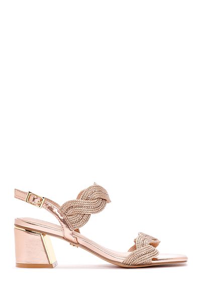 Derimod Women's Pink Braided Thick Short Heeled Shoes Sandals 25Sfd440714