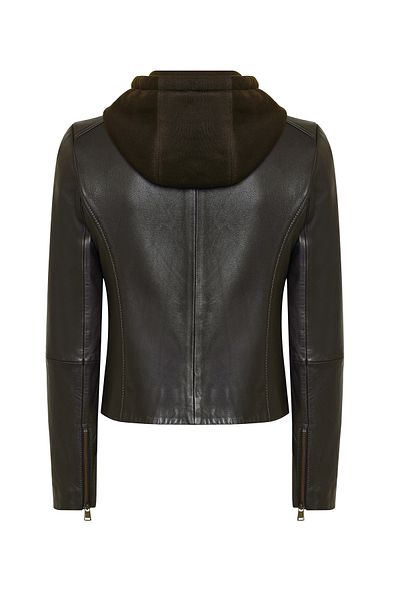 Derimod Smart Women's Green Hooded Leather Jacket 24Wgm 526251