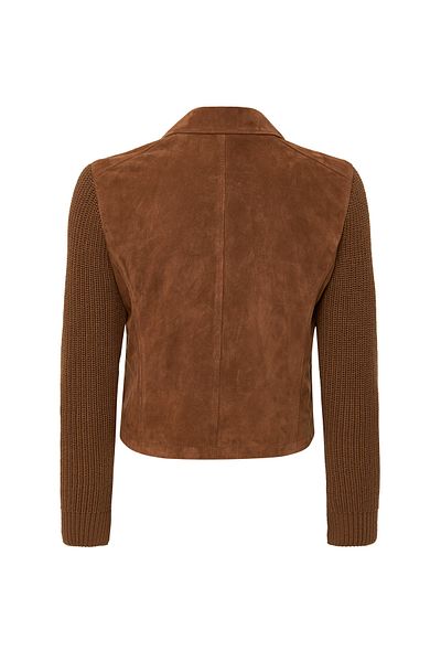Derimod Marcy Women's Brown Double Breasted Collar Suede Leather Jacket 24Wgd 526610