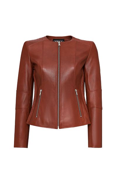 Derimod Irina Women's Tan Judge Collar Leather Jacket 24Wge5225R3