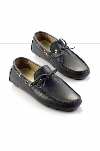 Bambi Navy Blue Leather Men's Loafer Shoes E 01395332140