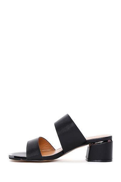 Derimod Women's Black Short Thick Heeled Slippers 25Sfe 460818