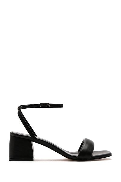 Derimod Women's Black Ankle Strap Thick Heeled Shoes Sandals 25Sfe390218