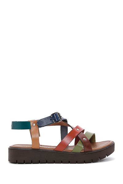 Derimod Women's Multicolored Thick Soled Genuine Leather Bodrum Sandals 25Sfd331418