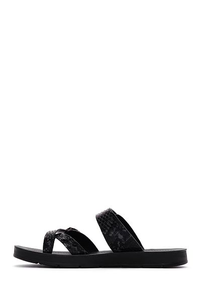 Derimod Women's Black Double Buckle Patterned Slippers 25Sfe 460140