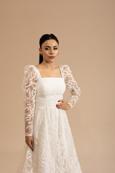 berissima bride Clea Puff Embossed Glitter Tulle Square Collar Engagement & Wedding Dress