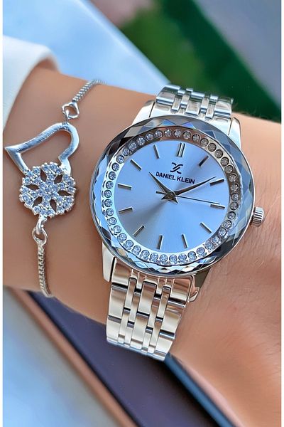 Daniel Klein Brand Silver Color Small Case Women's Wristwatch - Bracelet Gift