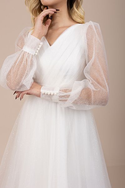 berissima bride Φόρεμα γάμου και αρραβώνων Aurora V-Neck Glittery Tulle Midi