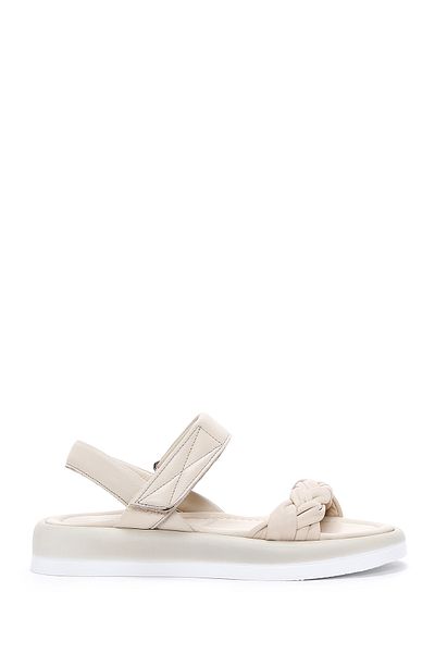 Derimod Women's Beige Ankle Strap Genuine Leather Sandals 25Sfd360718
