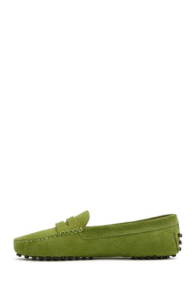 Derimod Pantofi de damă din piele de căprioară verde din piele naturală Penny Loafer Pantofi casual de zi cu zi 25sfd290310