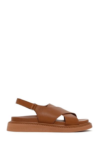 Derimod Women's Tan Strappy Genuine Leather Comfort Sandals 25Sfd300118