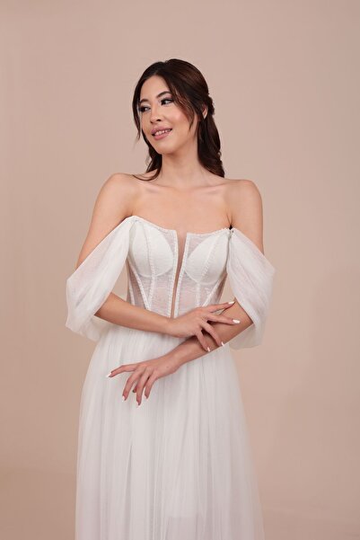 berissima bride Ceres Helen Nikah Elbisesi & Gelinlik, Fransız Lez Dantel, İnci İşlemeli, Düşük Kol