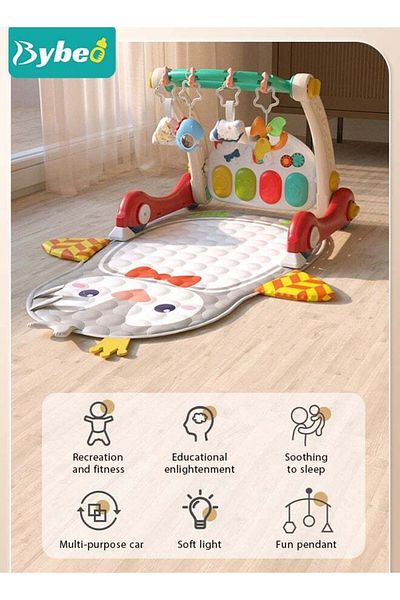 BYBEO 4 In 1 Baby Playmat & Play Piano Gym With Walker, Learning Walking Stroller and Soft Infants F