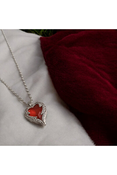 NAS fashion قلادة حجر أحمر على شكل قلب المحيط للنساء