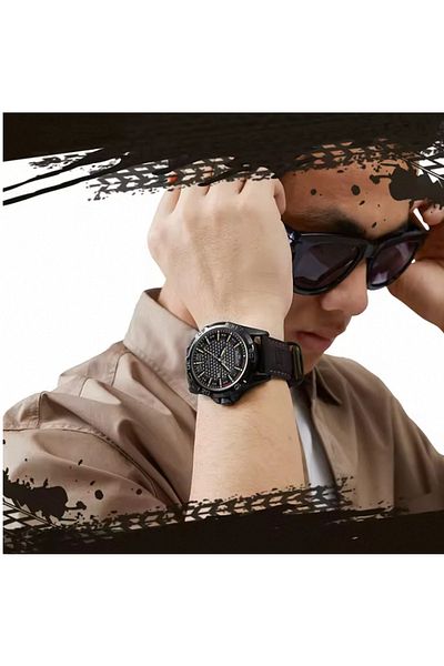 Naviforce Coffee Men's Military Sport Watch - Waterproof Quartz With Calendar & Leather Strap