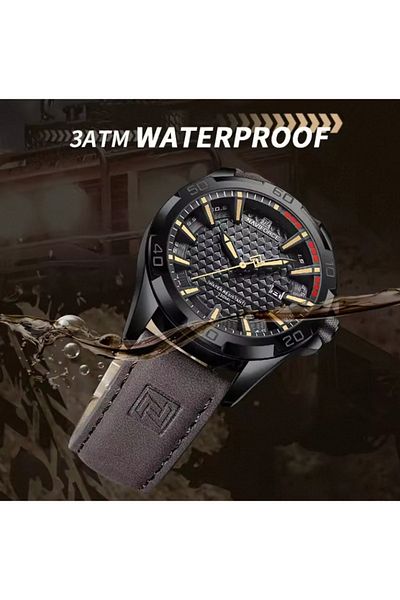 Naviforce Coffee Men's Military Sport Watch - Waterproof Quartz With Calendar & Leather Strap