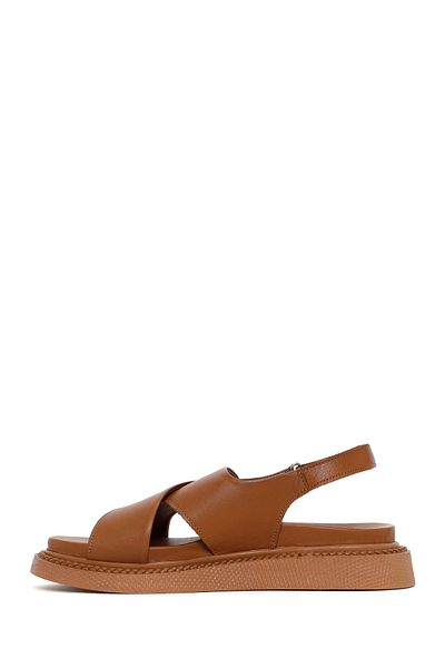 Derimod Women's Tan Strappy Genuine Leather Comfort Sandals 25Sfd300118