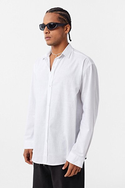 VAMOSCLO Βασικό πουκάμισο από βαμβακερό λινό oversized λευκό