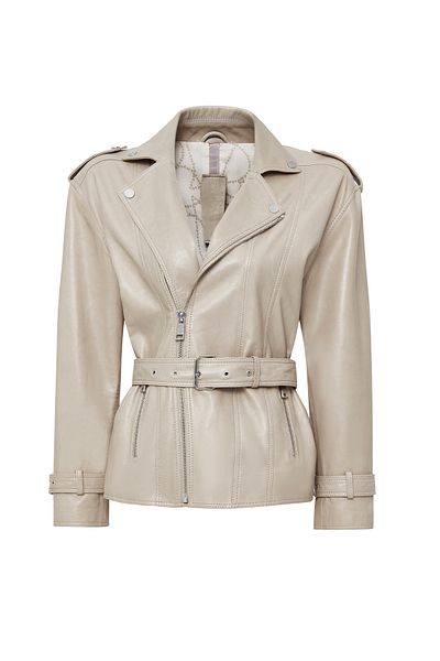 Derimod Zendaya Women's Beige Belt Detailed Biker Leather Jacket 24Wgd5226Ve