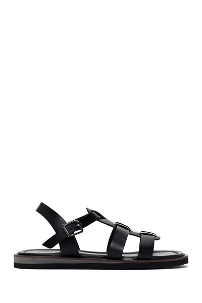 Derimod Women's Black Ankle Strap Genuine Leather Sandals 25Sfd360918