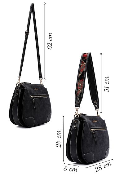 Derimod Women's Black Long Strap Nubuck Crossbody Bag 25Sbd2111V3