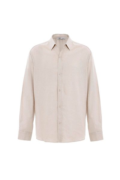 VAMOSCLO Basic Oversize Long Sleeve Linen Shirt Beige
