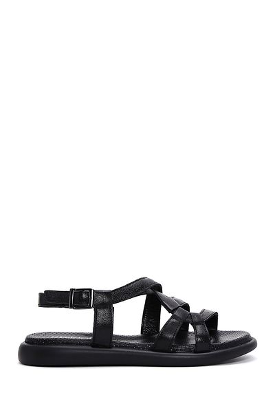 Derimod Women's Black Ankle Strap Genuine Leather Sandals 25Sfd360518