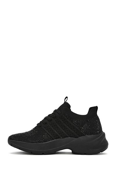 Derimod Zero Women's Black Lace-Up Stone Fabric Sneaker 25Sfd43156F