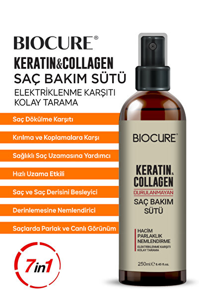 Biocure Keratin Sütü Collagen Saç Bakım Sütü, Saç Spreyi Hacim, Parlaklık Nemlendirme Kolay Tarama 250ml.
