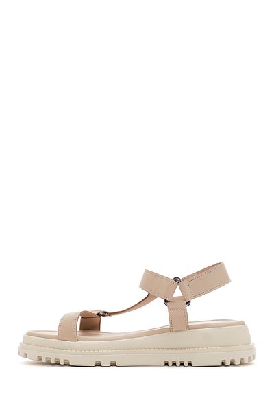 Derimod Women's Beige Ankle Strap Genuine Leather Comfort Sandals 25Sfd300318