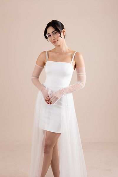 berissima bride Strap Tulle Skirt Detailed Wedding & after Dress (Gloves Gift)
