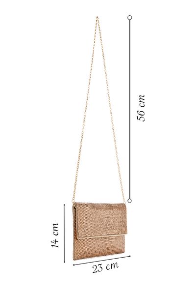 Derimod Women's Gold Long Chain Strap Stone Evening Dress Clutch Bag 25Sbd2901Ts