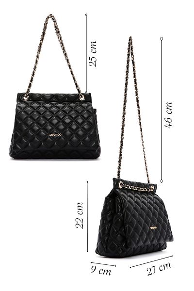 Derimod Women's Black Long Strap Quilted Shoulder Bag 25Sbd2009Kp