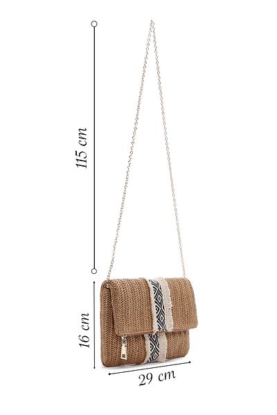 Derimod Women's Brown Long Chain Strap Straw Mini Portfolio Bag 25Sbd2903M7