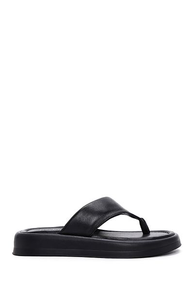 Derimod Women's Black Flip Flops Leather Slippers 25Sfd 360318