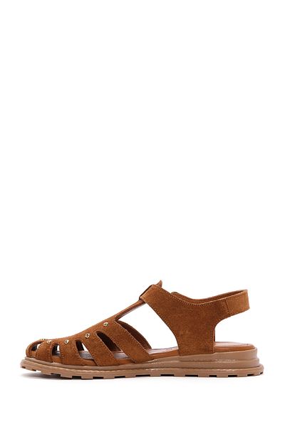 Derimod Women's Tan Ankle Strap Suede Genuine Leather Sandals 25Sfd350210