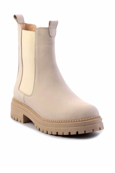 Bambi Bej Nubuk Hakiki Deri Kadın Bot & Bootie K02553410201