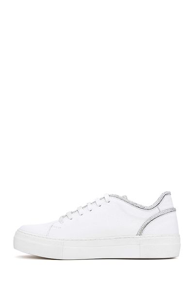 Derimod Women's White Lace-Up Stone Leather Sneaker 25Sfd 290618