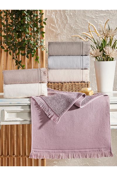 Z&N STYLE Mommy Platinum Fringe Reversible 50x90cm. Πολυτελές Σετ πετσετών χεριών & προσώπου 6 τεμαχίων 100% βαμβάκι (ΕΙΔΙΚΗ ΤΣΑΝΤΑ)