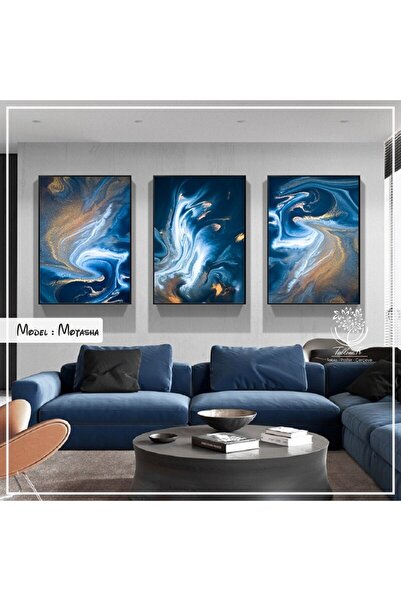 Tablomtr Metal Çerçeveli Gerçek Camlı Tablo Motasha 3 Lü Set