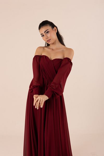 berissima bride Rochie Roșie Claret Drapată Lona șifon