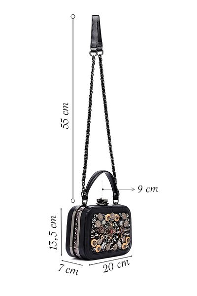 Derimod Women's Black Long Strap Stone Handbag 25Sbd2428Ts