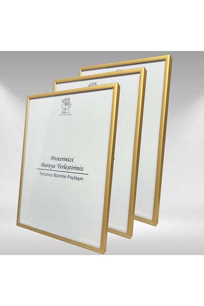 Tablomtr Cadru gol din sticlă cu cadru metalic auriu suspendat pe perete 3 buc
