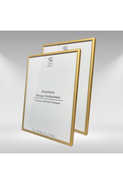 Tablomtr Cadru gol din sticlă cu cadru metalic auriu suspendat pe perete 2 buc