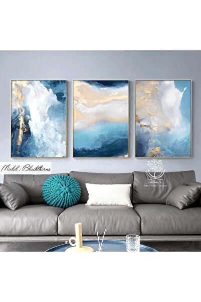 Tablomtr Metal Çerçeveli Gerçek Camlı Tablo Blackthorns 3 Lü Set