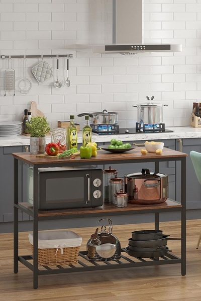 TOLIAHOME 3 Katlı Metal Ayaklı Mutfak Adası Yemek-bar Masası-fırın Rafı Mutfa...